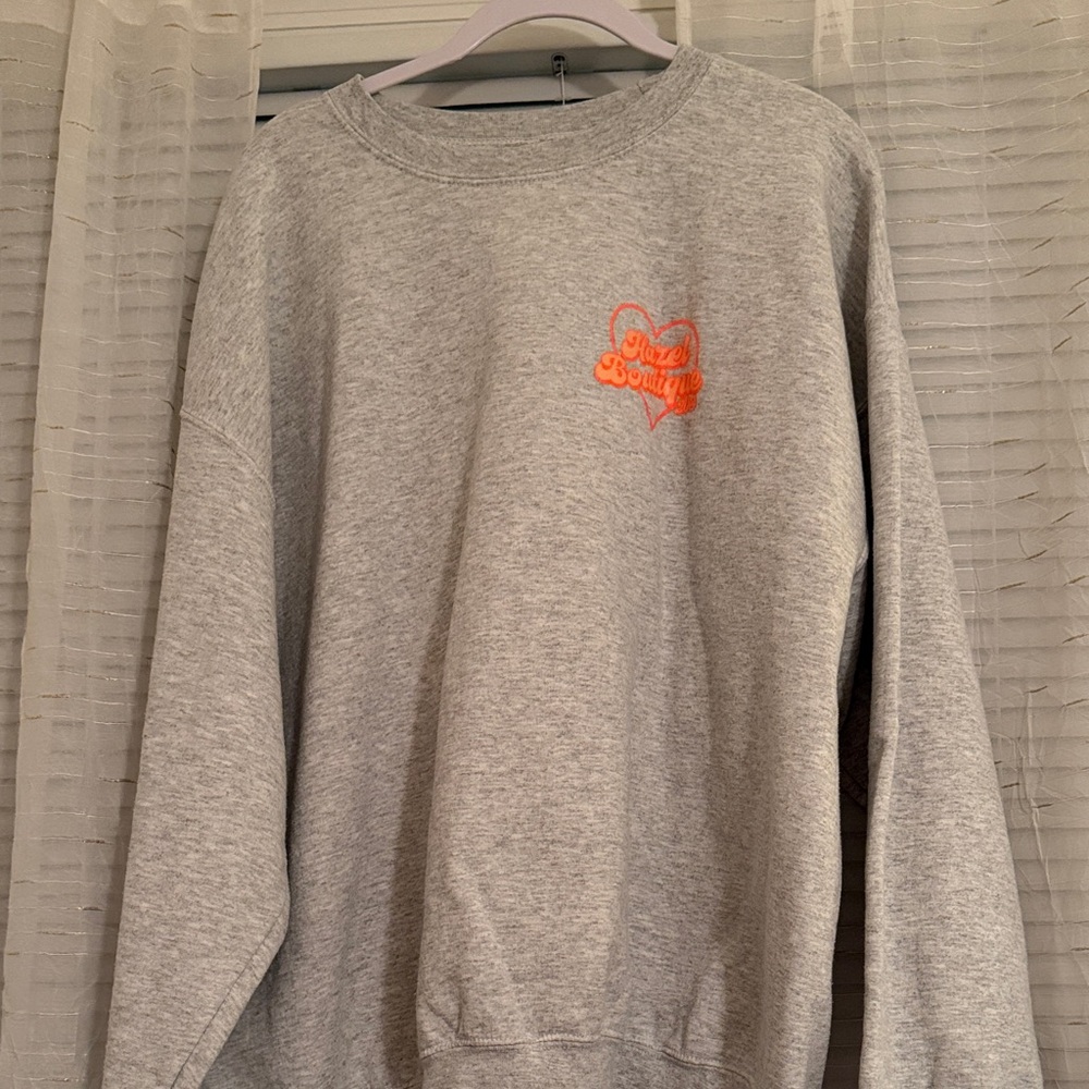Hazel Boutique Women’s Gray Crewneck with Orange Detail